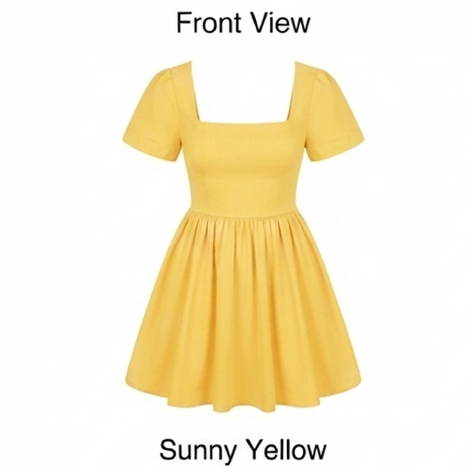 Square Neck Puff Sleeve Fit-and-Flare Mini Dress