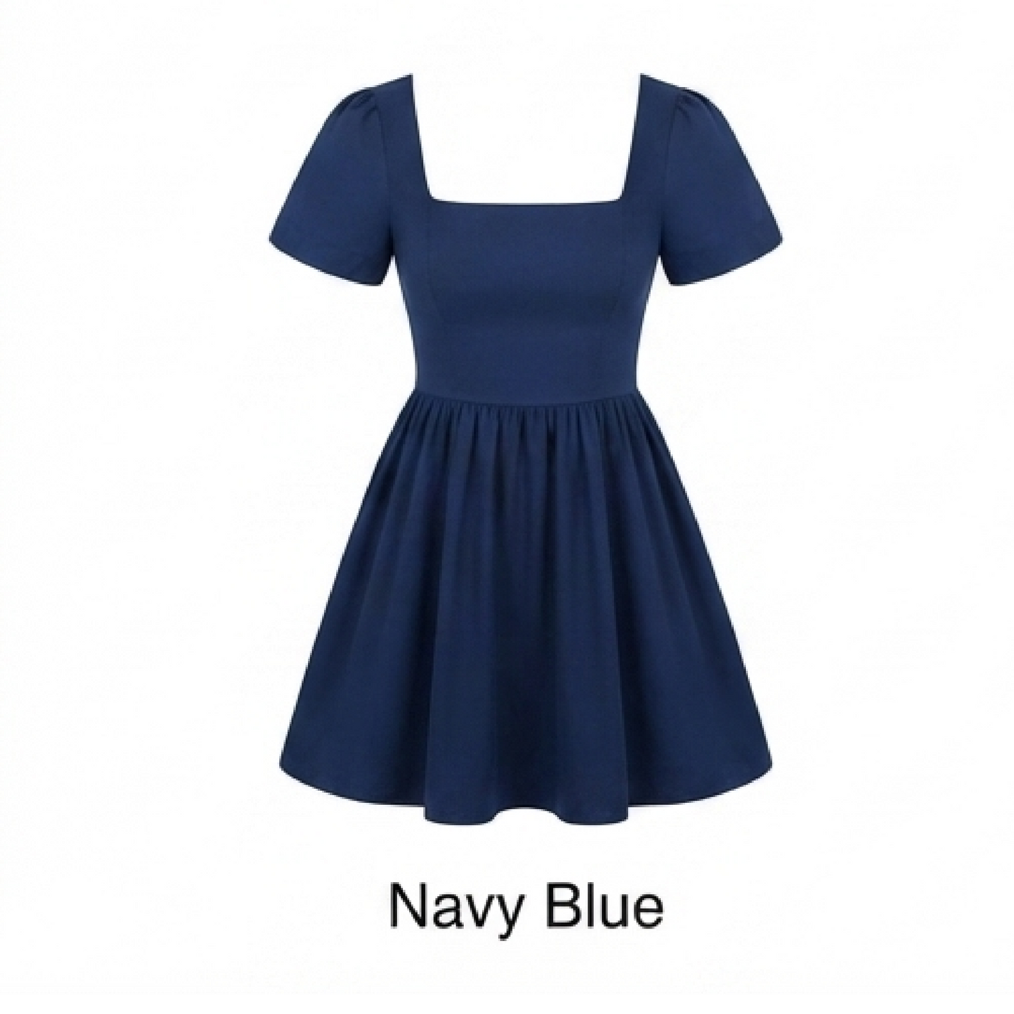 Square Neck Puff Sleeve Fit-and-Flare Mini Dress